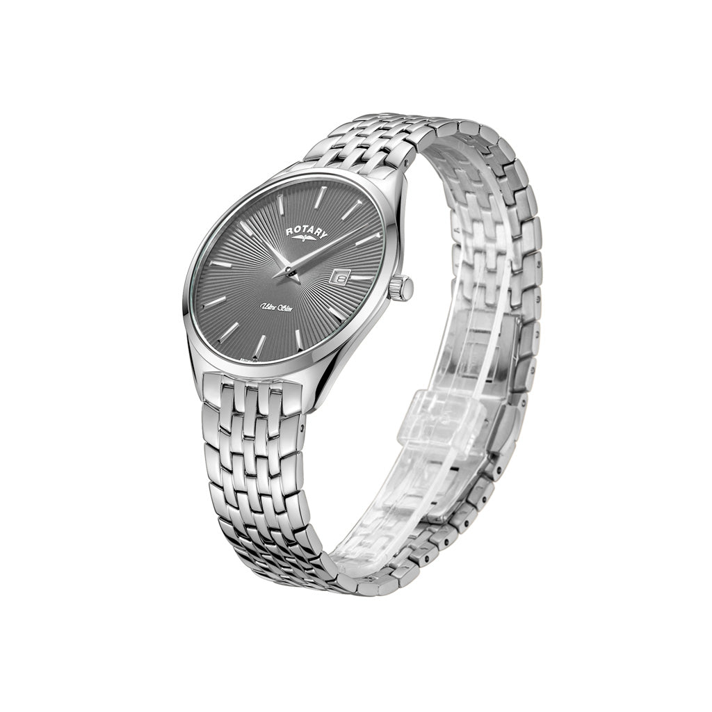 Rotary Ultra Slim, Grey Guiloche Dial, Stainless Steel Watch