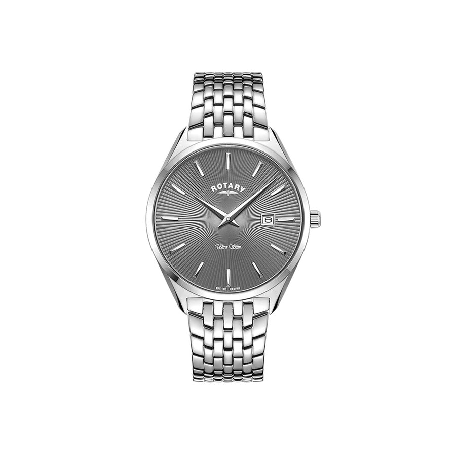 Rotary Ultra Slim, Grey Guiloche Dial, Stainless Steel Watch