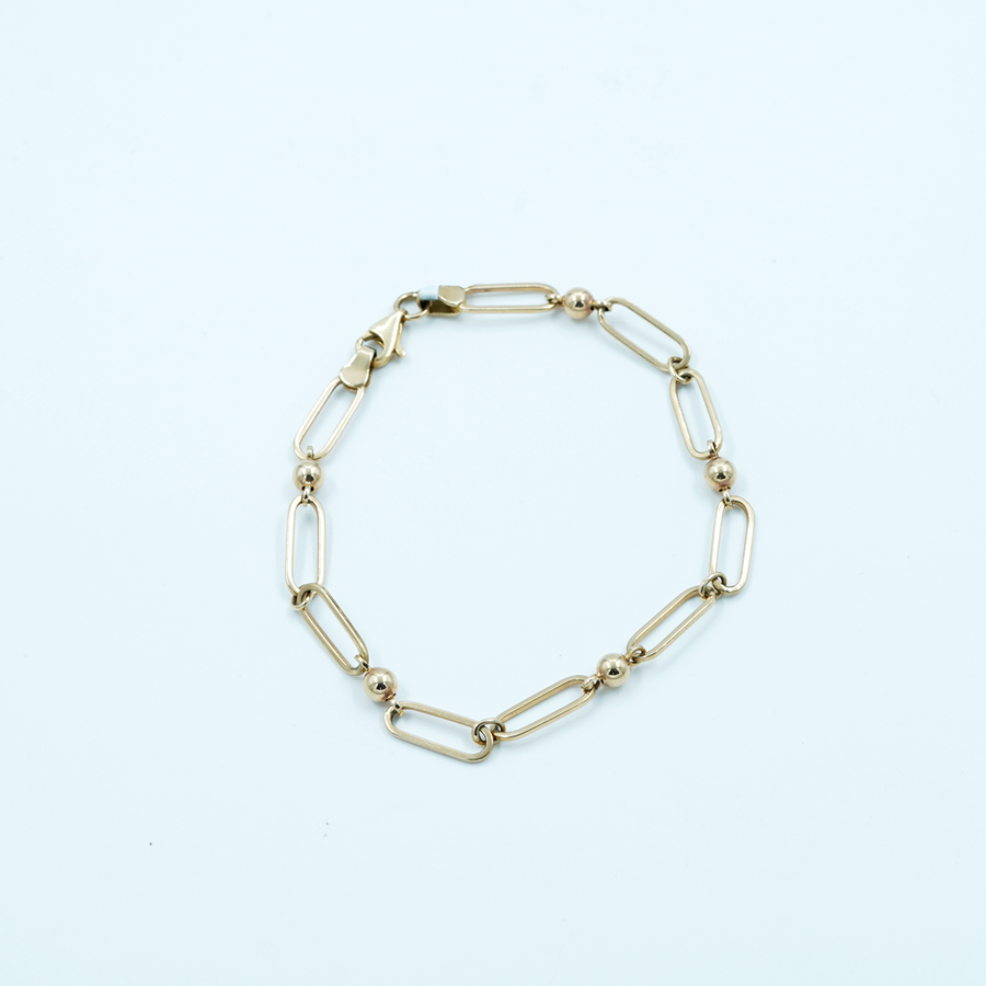 9ct Yellow Gold Oval Open Link, Gold ball Bracelet