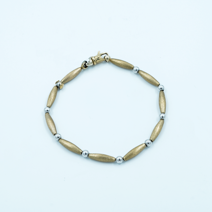 9ct White and Yellow Gold Two Tone, Tube Link, Lobster Clasp Bracelet