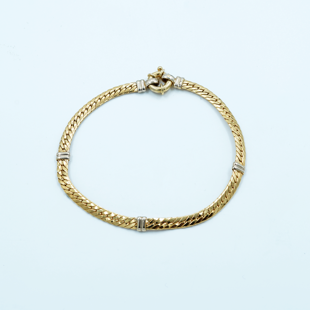 9ct Yellow Gold Flat Snake, 3 Double Spaced Bars Bracelet