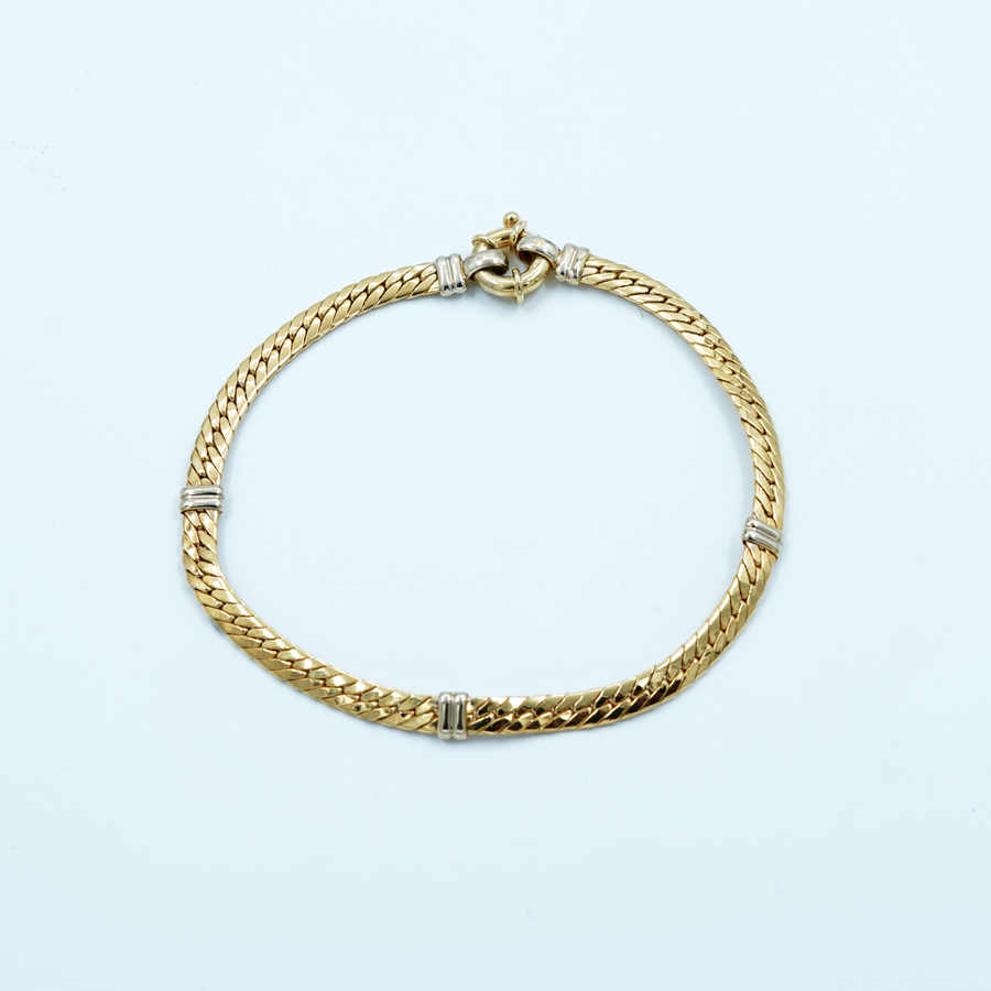 9ct Yellow Gold Flat Snake, 3 Double Spaced Bars Bracelet