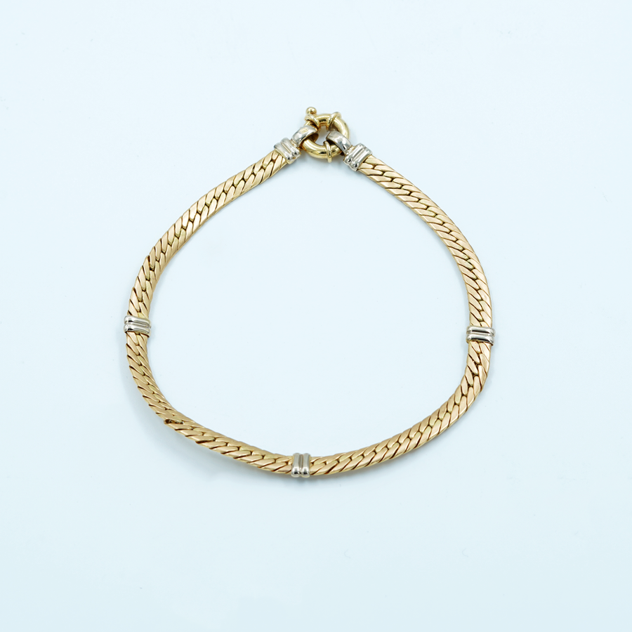 9ct Yellow Gold Flat Snake, 3 Double Spaced Bars Bracelet
