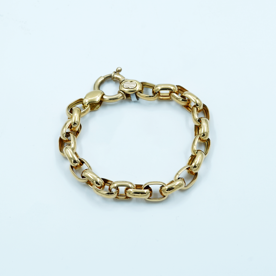 18ct Yellow Gold Belcher, Large Links, Signoretti Clasp Bracelet