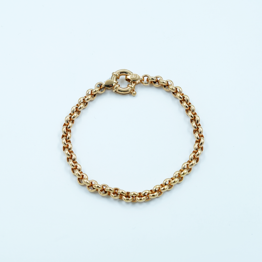 9ct Yellow Gold Round Link Belcher, Signoretti Clasp Bracelet
