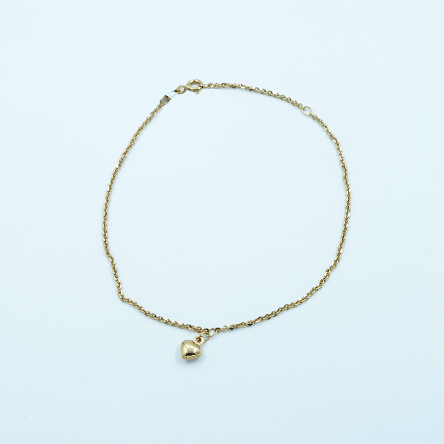 9ct Yellow Gold anklet, puffed Heart Pendant
