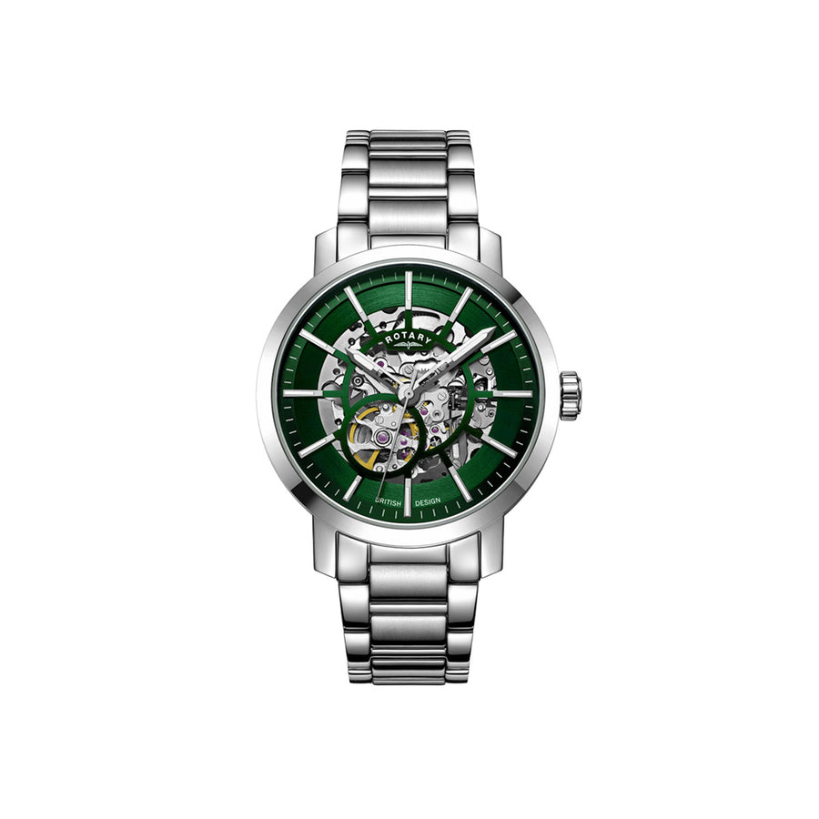 Rotary Greenwich, Green Sunray Skeleton Dial, Stainless Steel Watch