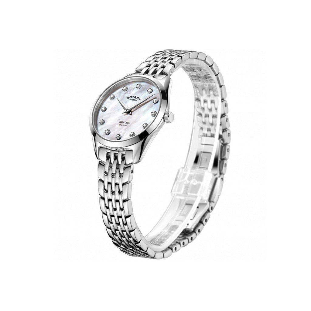 Rotary Ultra Slim Diamond, Pearl Dial Watch