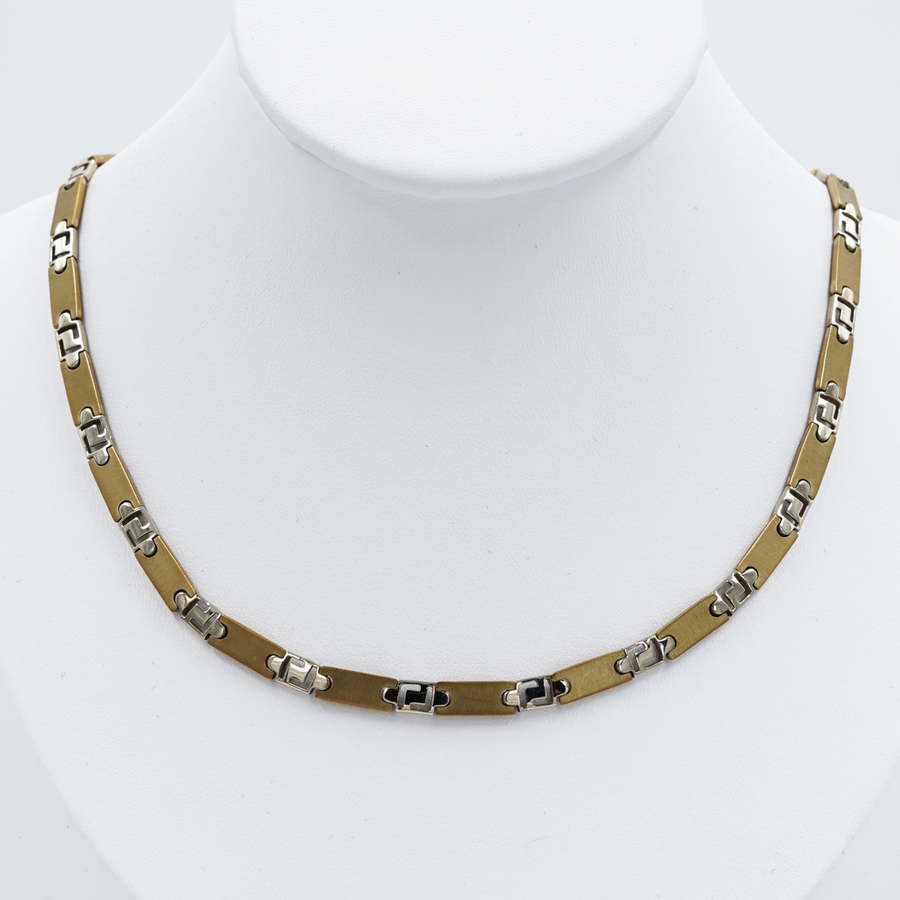 Gold Two Tone Flat Bar Link Chain