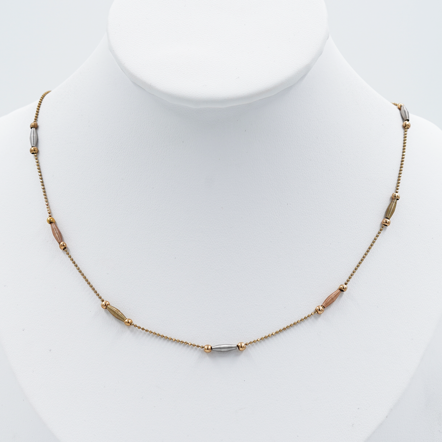 Yellow Gold Bead And Tube Chain