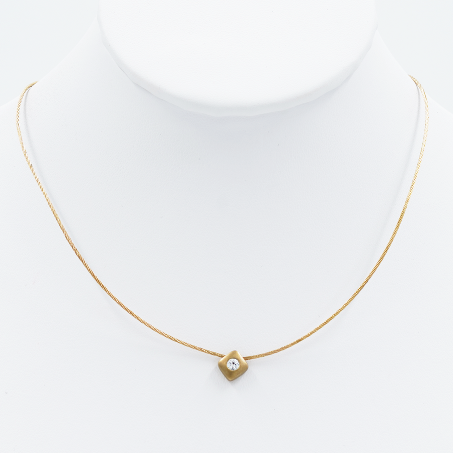 Yellow Gold Wire and Pendant Necklace