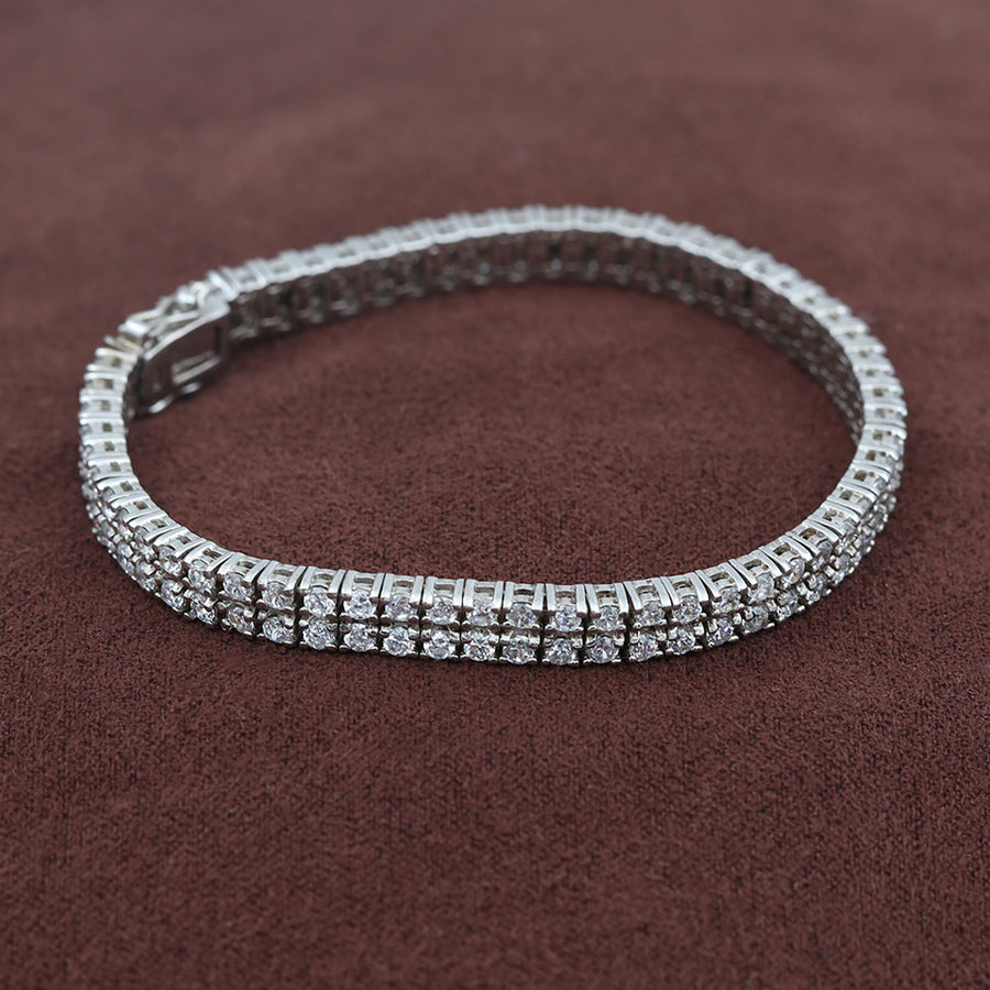 Silver Square CZ Double Row Tennis Bracelet