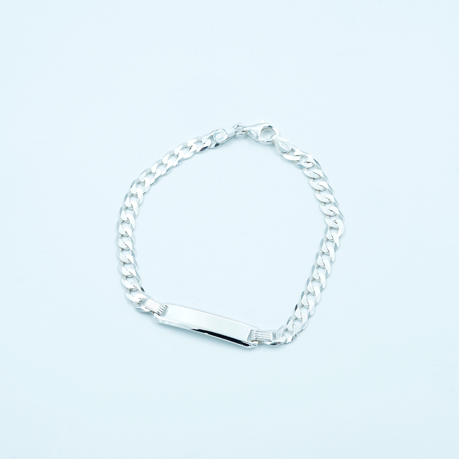 Silver Flat Curb ID Bracelet