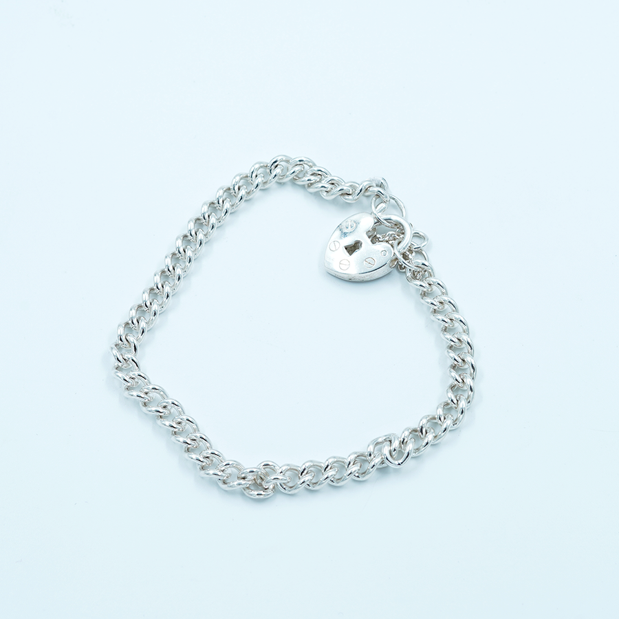 Silver Heart Padlock Charm Bracelet