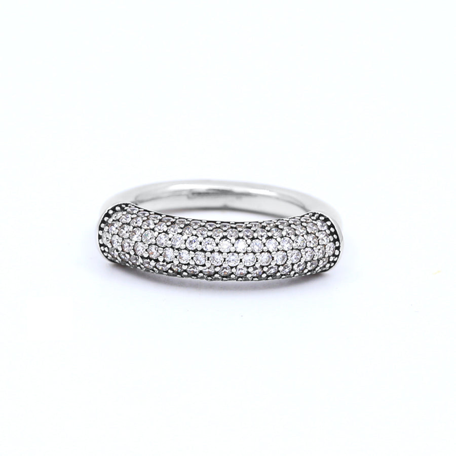 Silver Tube Pave CZ Ring