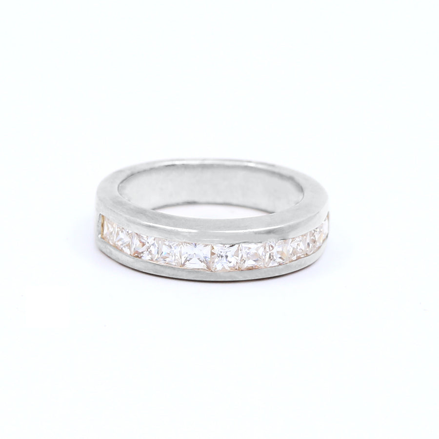 Silver Channel Princess Cut CZ Ring