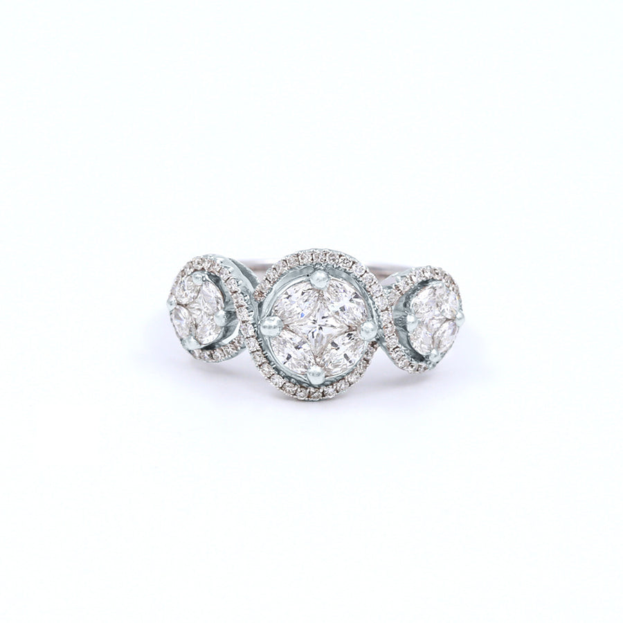 White Gold Ladies Cluster Flower Engagement Ring