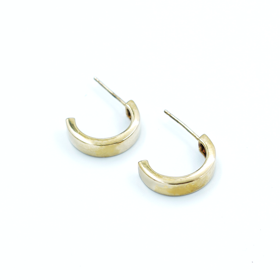 Ladies Yellow Gold Square Half Hoop Earring
