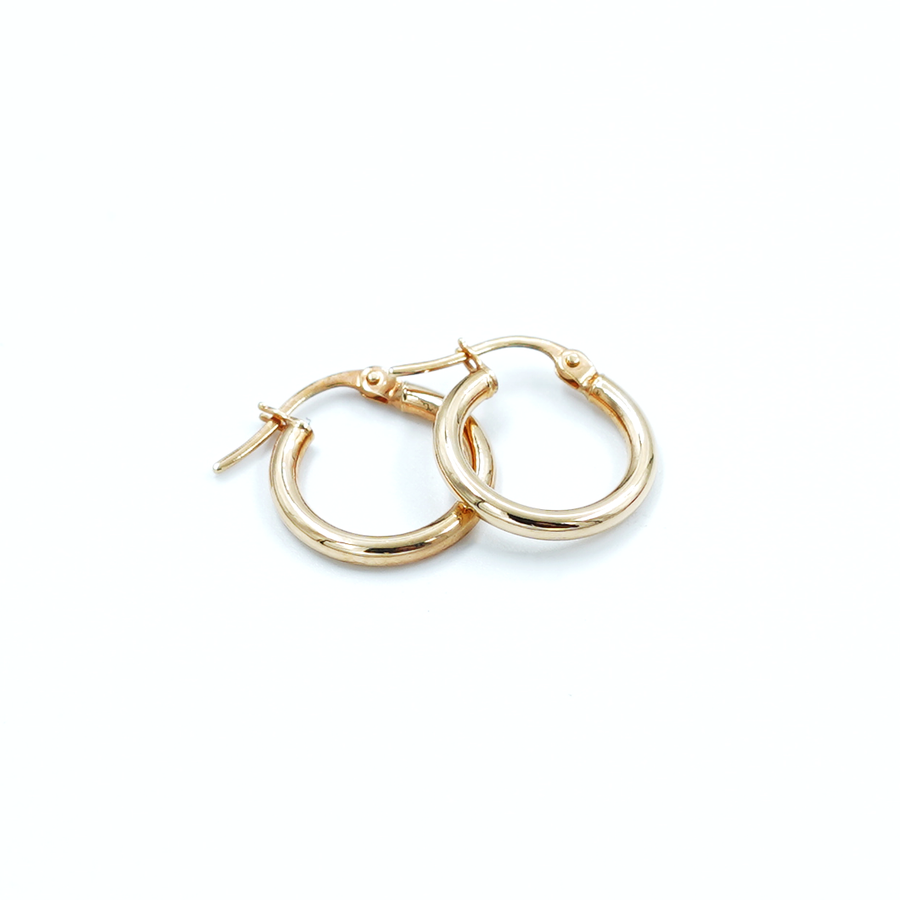 Ladies Yellow Gold Tube Hoop Earring