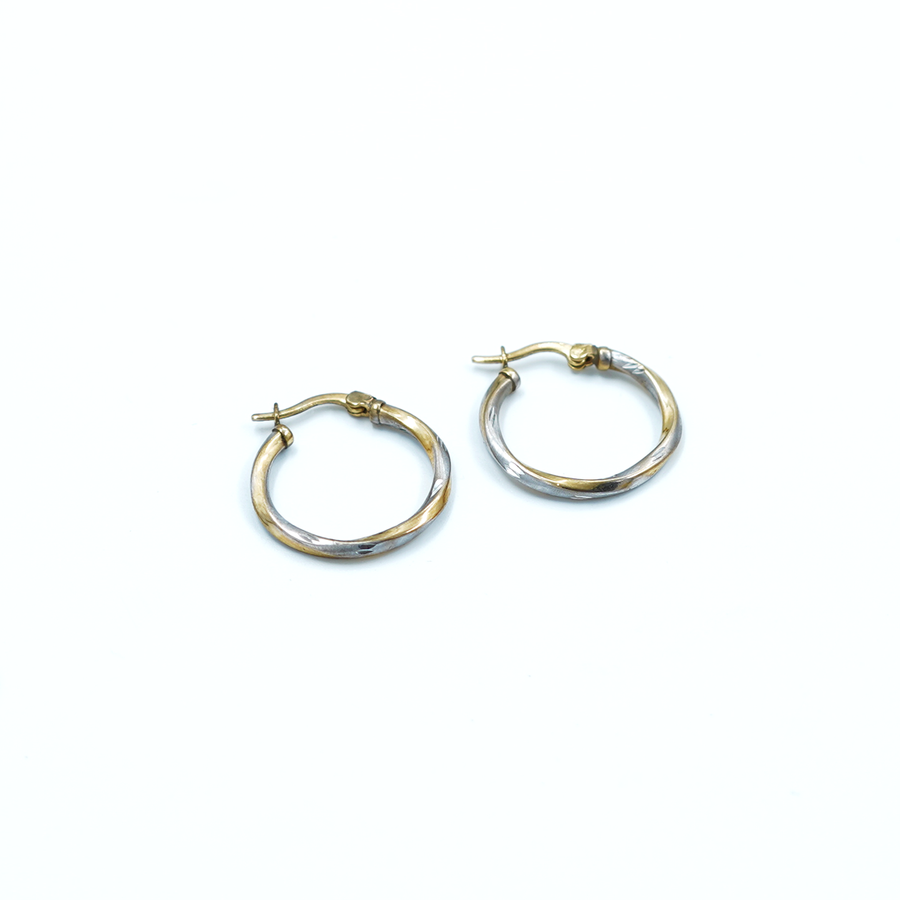 Ladies Yellow And White Gold Twisted Hoop Earring