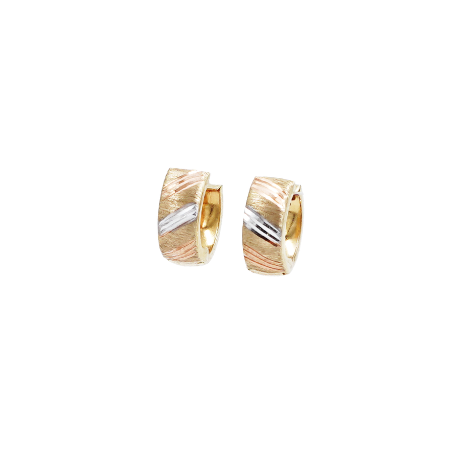 Ladies Yellow Gold Wide Textured Huggie Earring