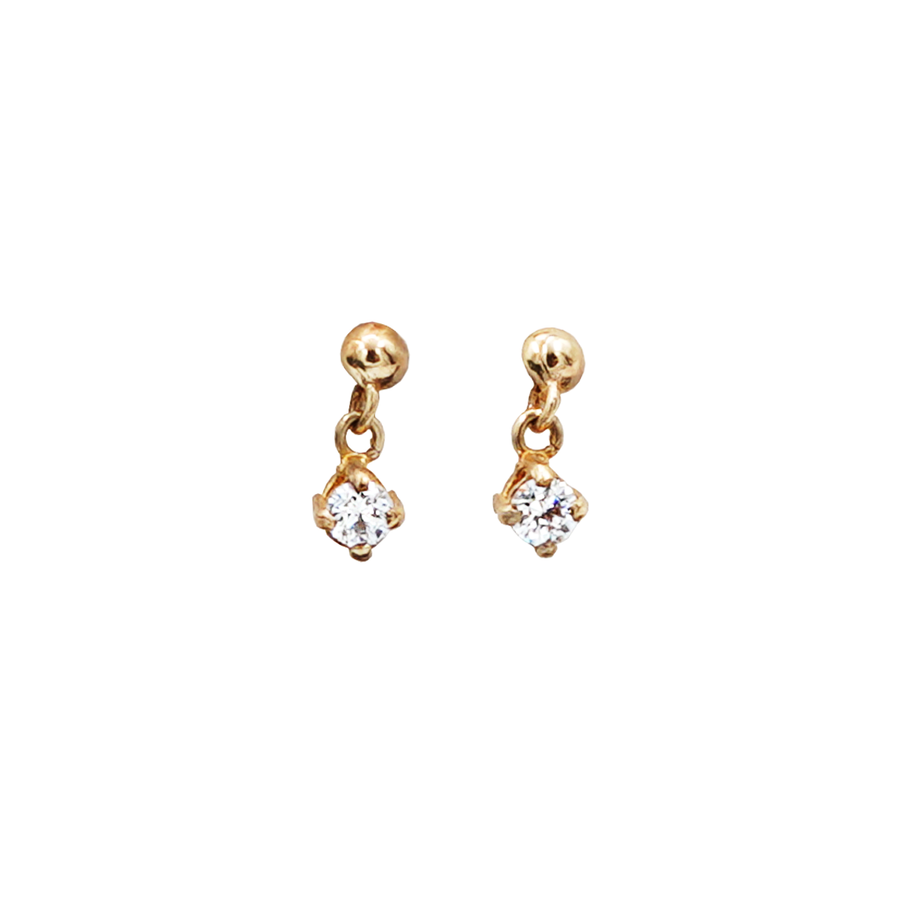 Ladies Yellow Gold CZ Hanging Link Stud Earring