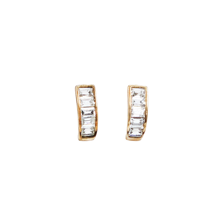 Ladies 9ct Yellow Gold, Half Hoop, Baguette CZ Earring