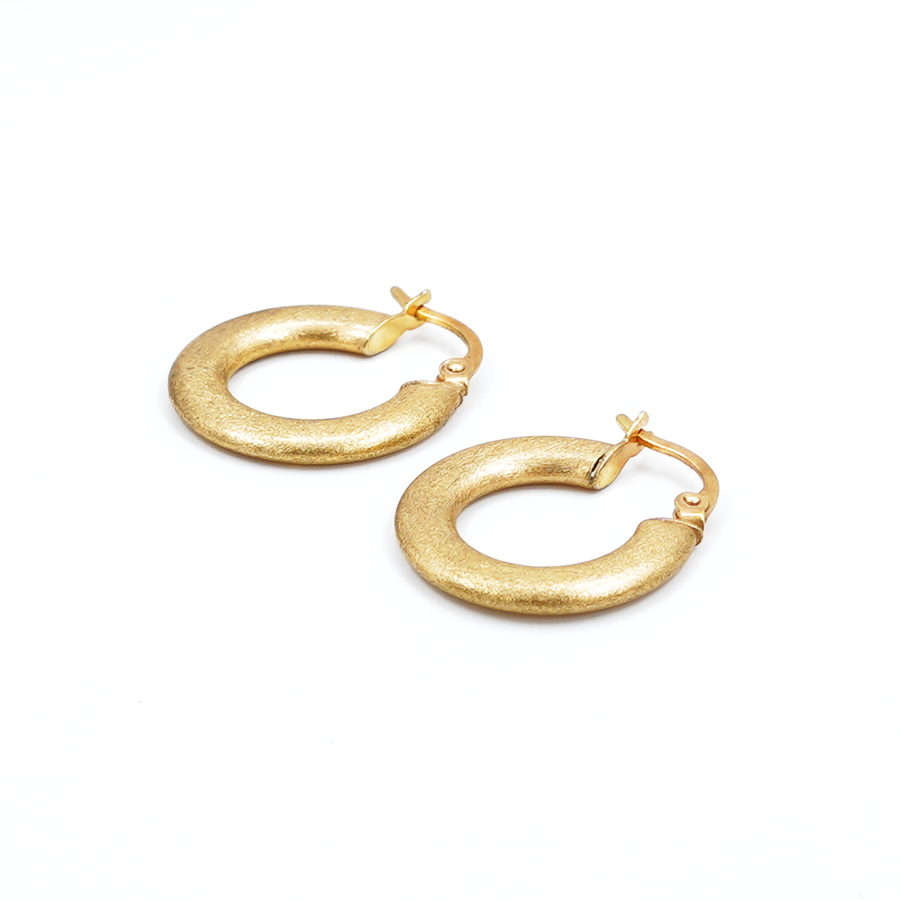Ladies Yellow Gold Matte Hoop Earrings