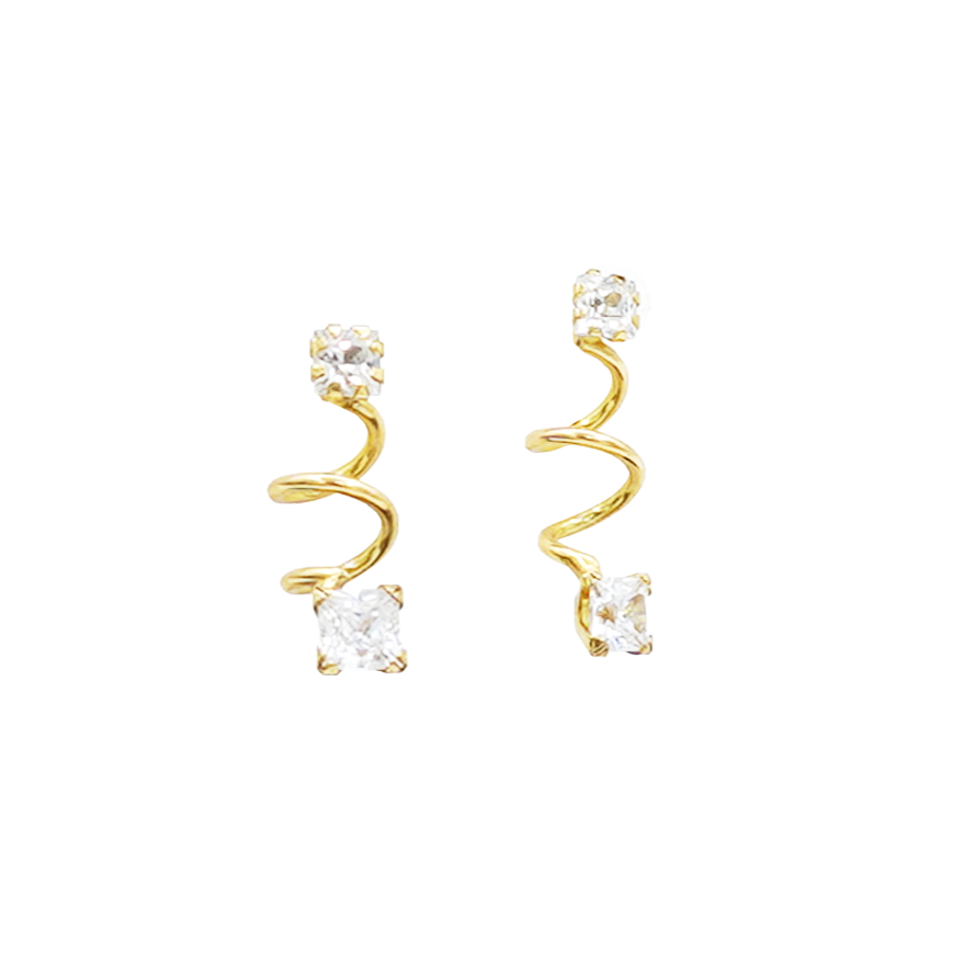 Ladies Yellow Gold Coil CZ Stud Earring