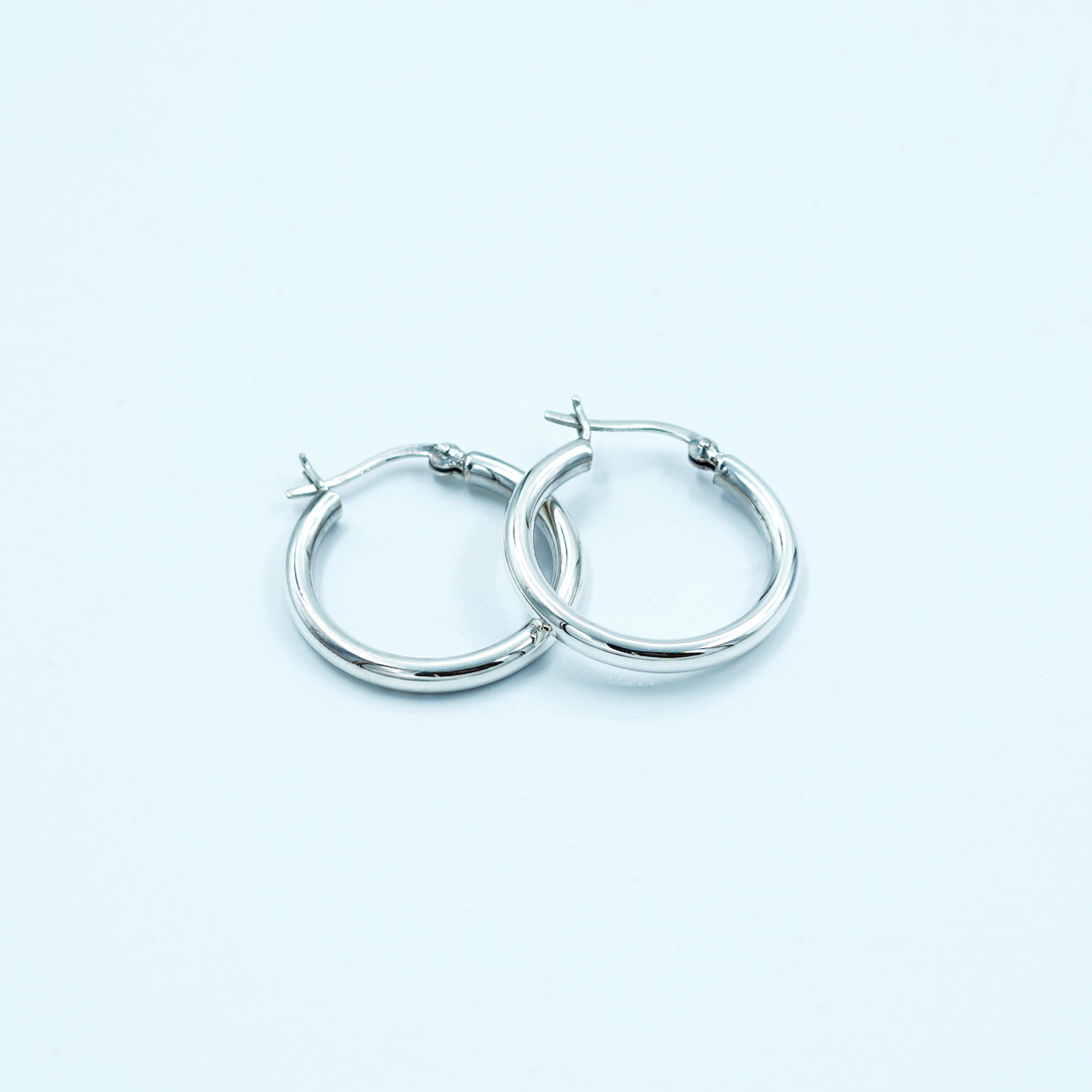 Ladies Silver Earring hoop tube med