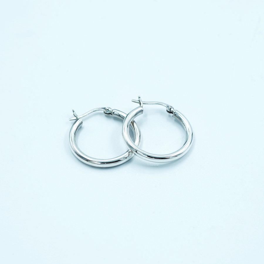 Ladies Silver Earring hoop tube med