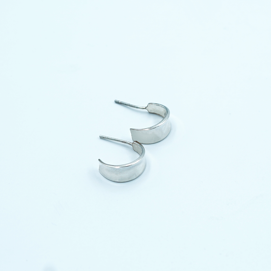 Ladies Silver Earring Half Hoop, Concave