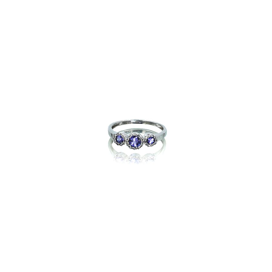 Ladies 3x Tanzanite Round, 9ct White Gold Ring