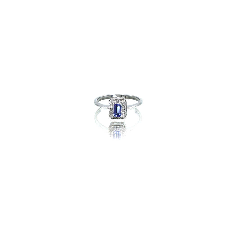 Ladies Baguette Tanzanite, Diamond, 9ct White Gold Ring