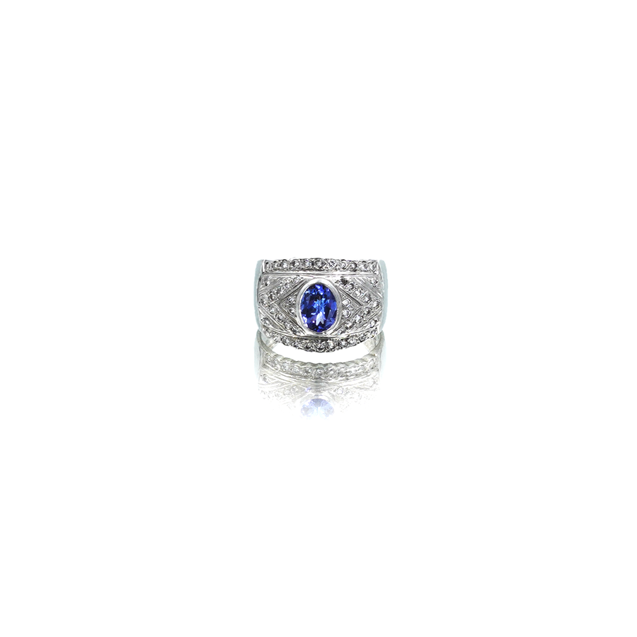 Ladies White Gold Tanzanite Broad Ring