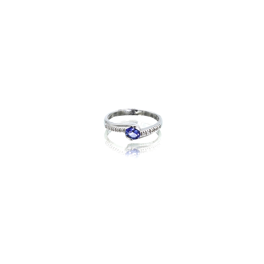 Ladies Oval Tube Setting Tanzanite, Diamond, 9ct White Gold Ring
