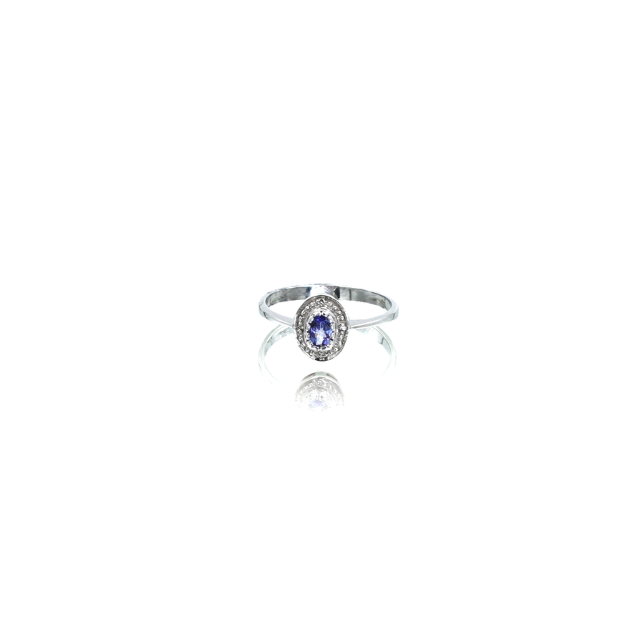 Ladies Oval Tanzanite, Fine Diamond, 9ct White Gold Ring
