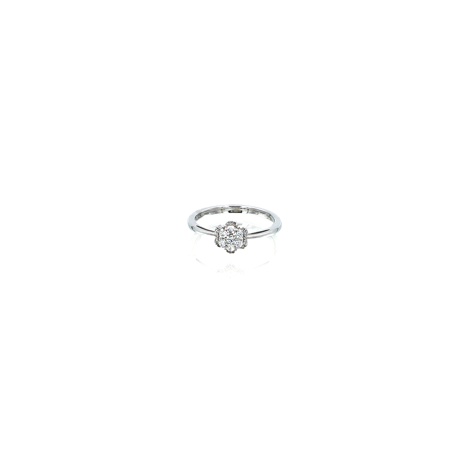 White Gold Scalloped Flower Diamond Engagement Ring