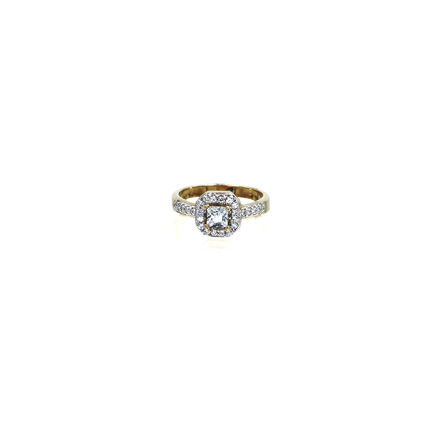 Yellow Gold Halo CZ Princess Ring
