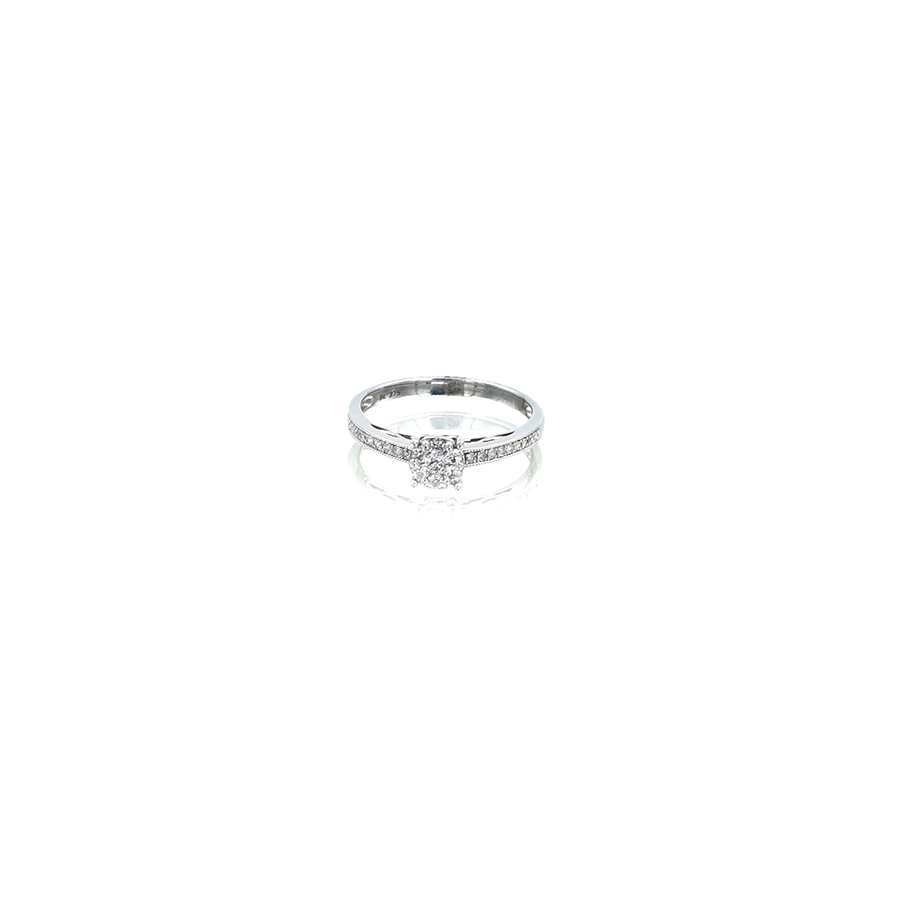 White Gold, Solitaire 4 Claw Cluster Diamond Ring