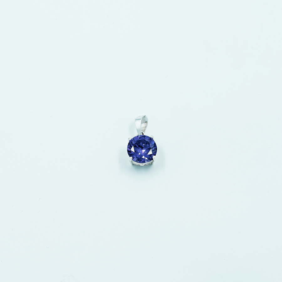 Silver 4 Claw Round Purple CZ Pendant