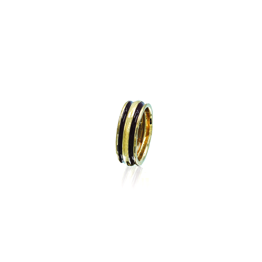 Mens 9ct Yellow Gold, 2x Bands Burgundy Enamel Inlay Ring
