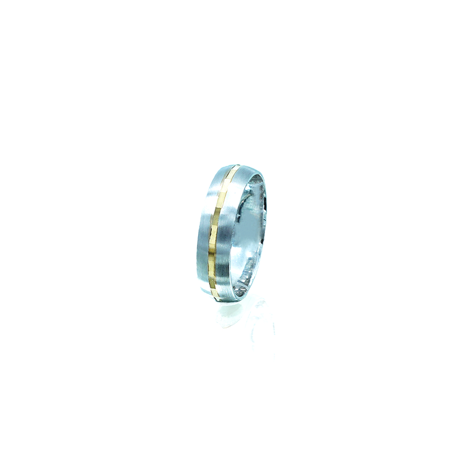 Mens 9ct White Gold Matte, Yellow Gold Angular Inlay Ring