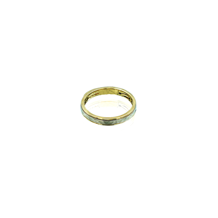Mens 9ct Yellow Gold, White Gold Hammered Inlay Ring