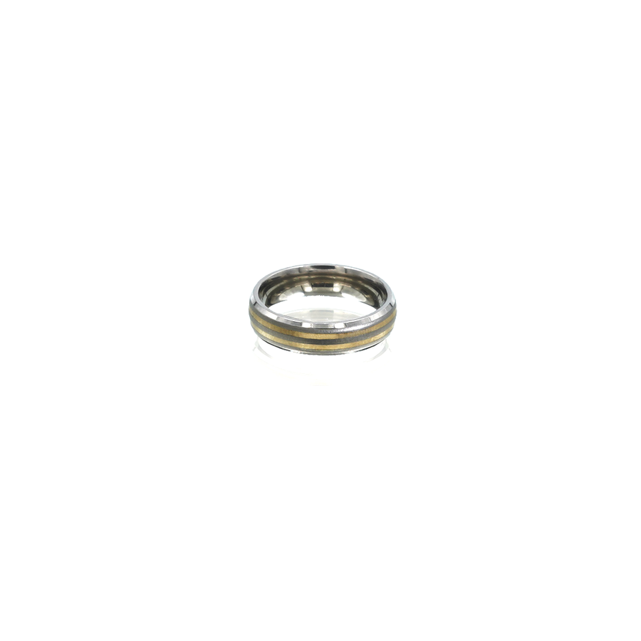 Mens Titanium Narrow, Matte Finish, 2x 14ct Yellow Gold Strip Ring