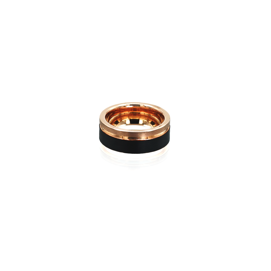 Mens Black Tungsten and Rose Gold Ring