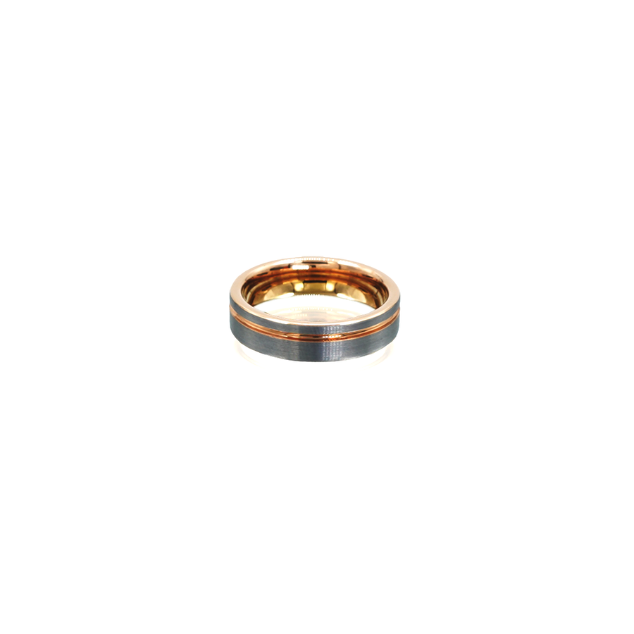 Mens Tungsten, Rose Gold Pin Stripe and Inlay Ring