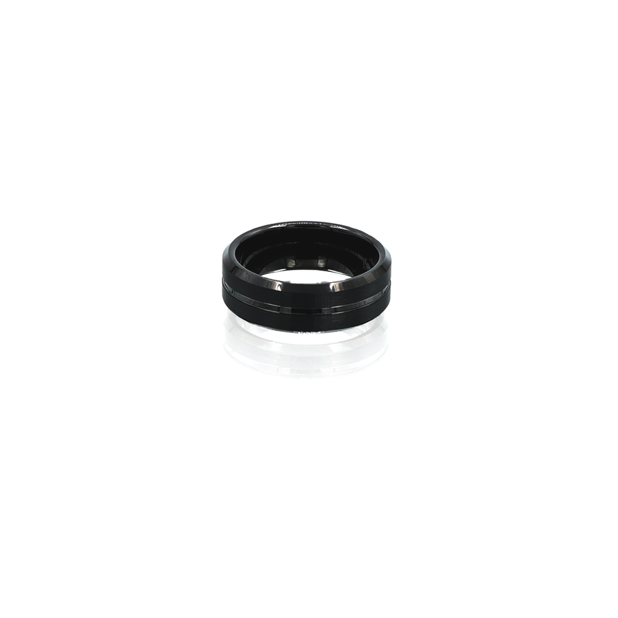 Mens Tungsten Black, Bevelled, Brushed Ring
