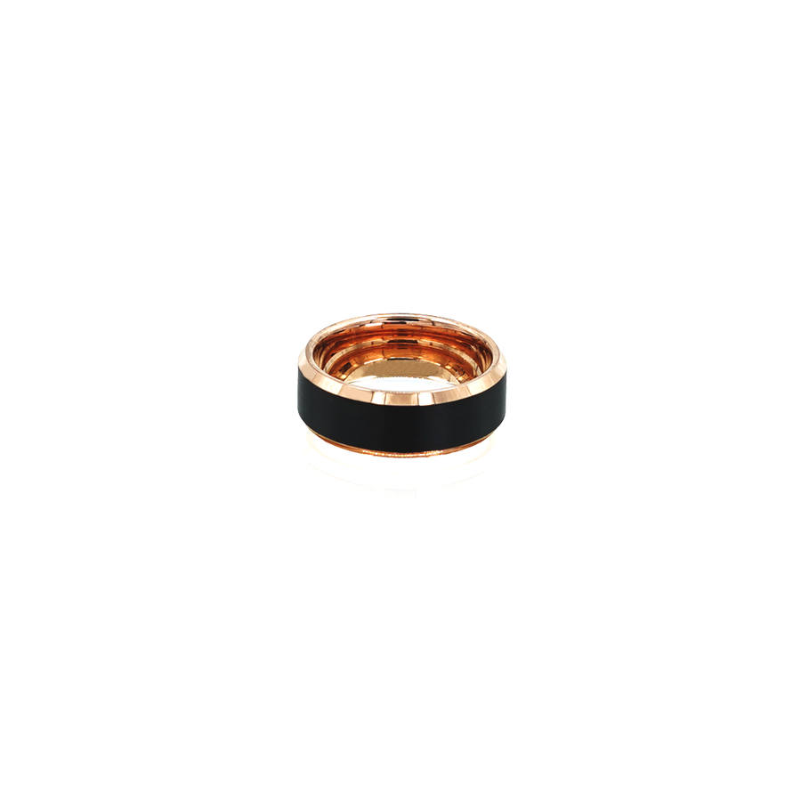 Mens Tungsten Black, Rose Gold, Flat Ring
