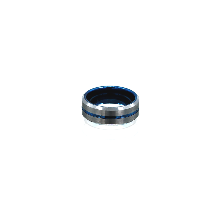 Mens Tungsten Blue Inlay, Brushed Ring